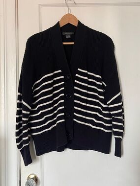 French Connection Black and White Striped Cardigan
